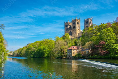 Durham Cathedral and River Wear in Spring in Durham, England