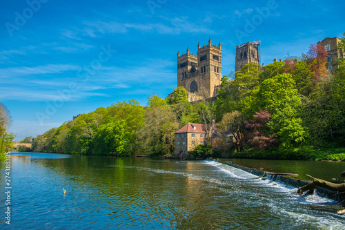 Durham Cathedral and River Wear in Spring in Durham, England