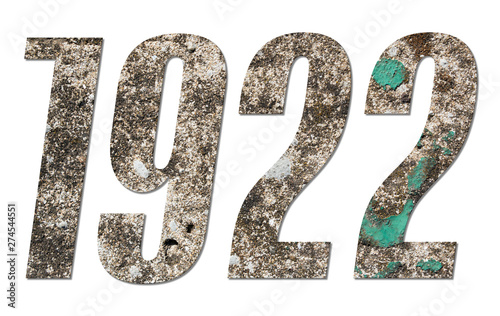 Year 1922 with old concrete wall on white background