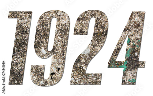Year 1924 with old concrete wall on white background