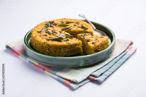 Handvo/handwa is a vegetable cake originating from the Gujarat, India. selective focus