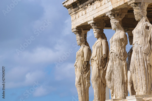 Caryatid statues in Erechtheion, Parthenon temple, Acropolis hill