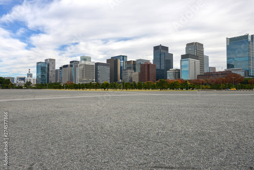 City scape of building with public square in Japan