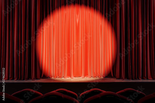 Red stage with empty curtains
