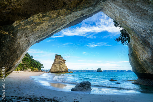 view from the cave at cathedral cove,coromandel,new zealand 50