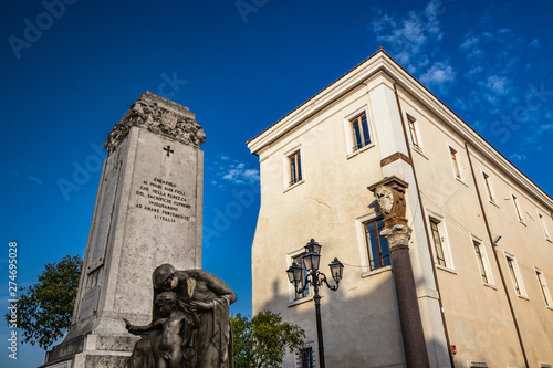 Rospigliosi palace, formerly castle of the Colonna princes. The war memorial: "Zagarolo, to his brave children, who in the purity of the supreme sacrifice, taught to love Italy strongly". Rome, Lazio