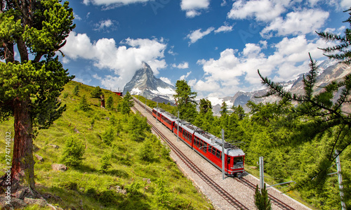 Swiss beauty, rack railway under breathtaking Matterhorn,Zermatt,Valais,Switzerland,Europe