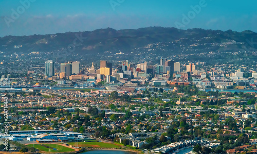 Aerial view of Oakland, CA from the bay