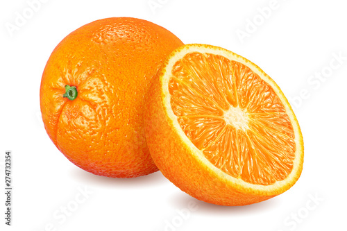 Half and whole oranges isolated on white