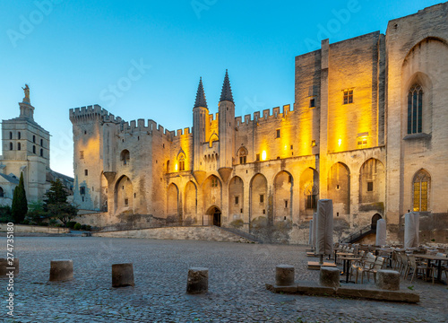 Avignon. Provence. The central facade of the papal palace at dawn.