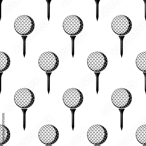 Golf Ball On Tee Icon Seamless Pattern