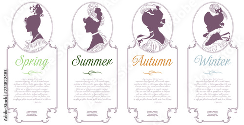 Four seasons. Spring, summer, autumn, winter. Female cameo for design