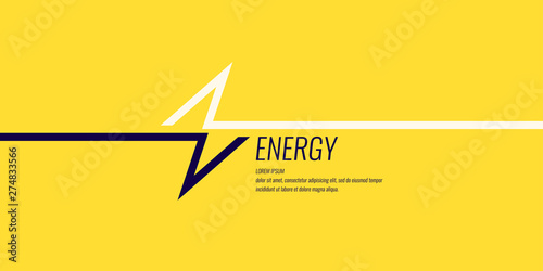 Linear image of lightning on a flat yellow background with text.