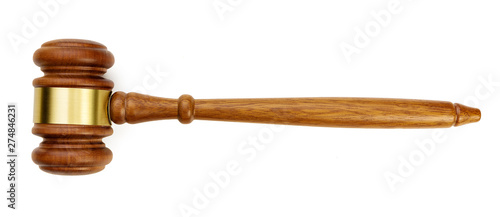 A wooden judge gavel isolated on white background