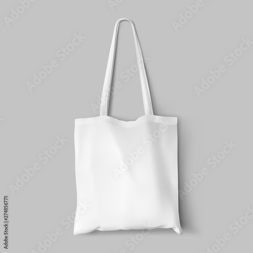 Textile tote bag for shopping mockup. Vector illustration isolated on grey background. Can be use for your design. EPS10. 