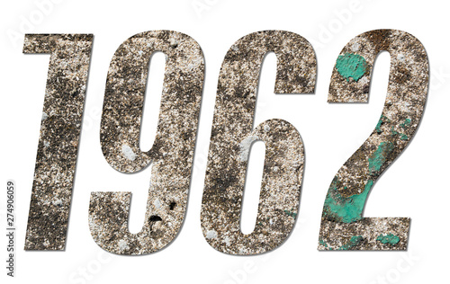 Year 1962 with old concrete wall on white background