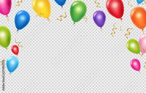 Celebration vector background template. Realistic balloons and ribbons banner design. Illustration of birthday balloon realistic, festive celebrate poster