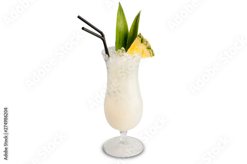 Pina colada cocktail isolated on white background.