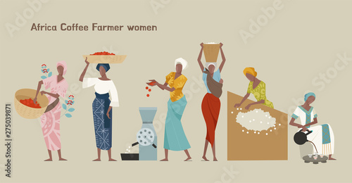 Female coffee farmer character set. flat design style minimal vector illustration.