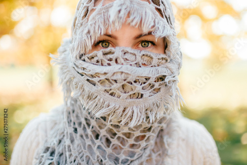 Arabian woman wrapped in yashmak closeup portrait.