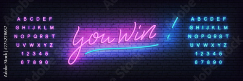 You win neon template. Lettering neon design you win for celebration, congratulation.