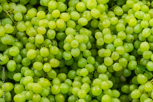 Fresh Fruit Brunch Green Grapes on Shelf in Fresh Fruit market Thailand Travel Background Concept