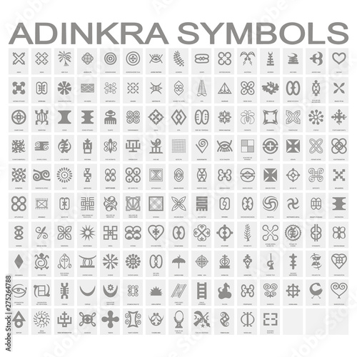 zestaw monochromatycznych ikon z symbolami adinkra dla swojego projektu