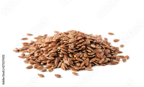 Flax seed on white background.