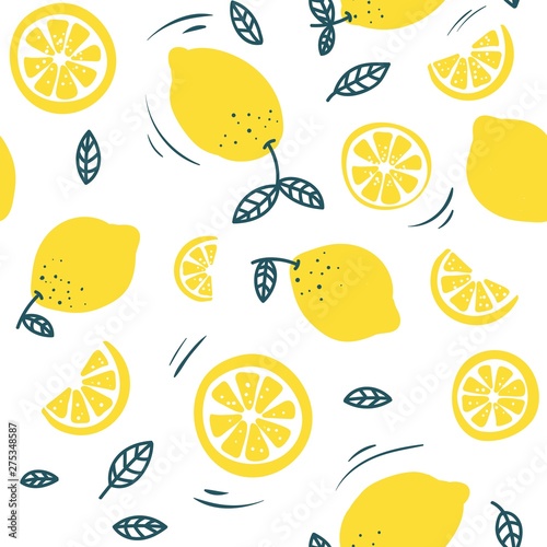 Trendy summer pattern with lemons and white background. Hand drawn lemons design for textile, cases, prints etc. Vector illustration