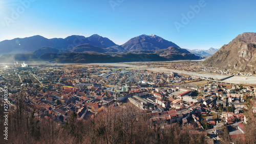 View of Tolmezzo city. Town and comune in the province of Udine, part of the autonomus Friuli-Venezia Giulia region of north-eastern Italy.