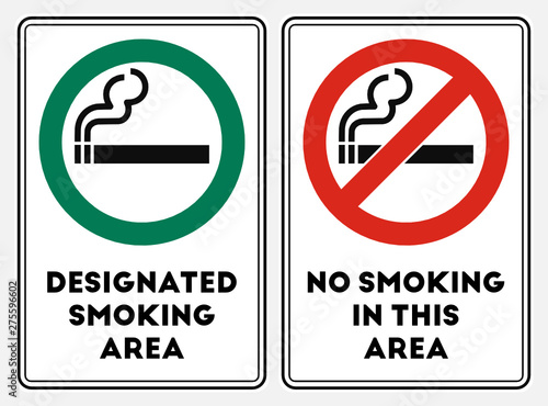 High quality vector illustration of the No smoking red sign and the Smoking area green sign