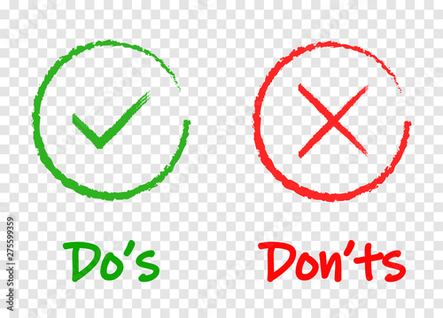 Do and Don t or Good and Bad Icons. Positive and Negative Symbols, eps 10