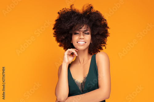 Beauty afro woman with glamour makeup.