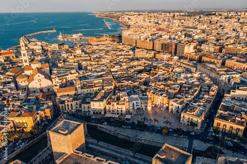 Panoramic view of old town in Bari, drone shot, Puglia, Italy