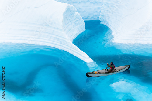 Canyons and ice fins underwater on the Matanuska Glacier in Alaska.