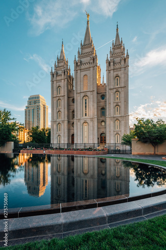 Reflections of the Salt Lake LDS Temple, at Temple Square, in Salt Lake City, Utah
