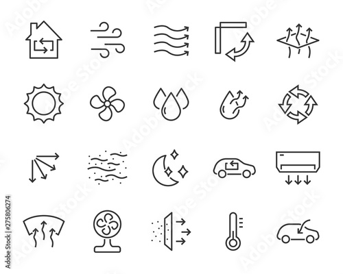 set of air icons, such as air filter, temperature, air purifier, dust