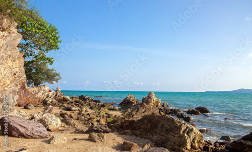 nature island seascape rock on beach tropical ocean summer