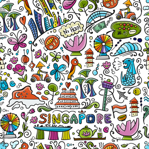 Travel to Singapore. Seamless pattern for your design