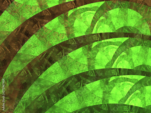 Green Glowing Fractal Spirals, Illustration - Infinite repeating stacked spiral patterns, vortex of curved lines. Recursive symmetrical twisted patterns. Abstract Design