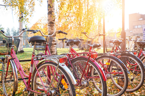 Bicycle parking in the autumn