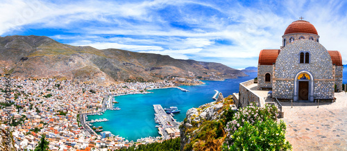 Amazing Greece series - beautiful Kalymnos island, Dodecanese. view of town and agios Savvas monastery