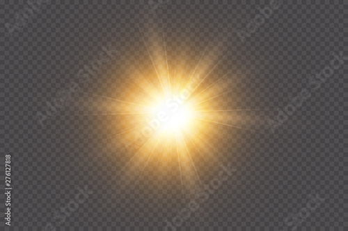 White glowing light explodes on a transparent background. with ray. Transparent shining sun, bright flash. Special lens flare light effect.