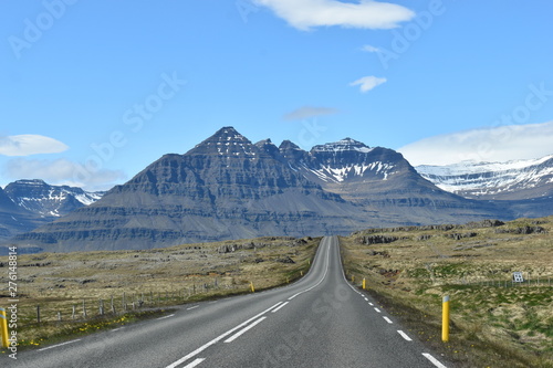 Panorama view at the street to the Vestrahorn Mountains in the southeast of Iceland