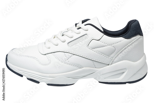 One white sneaker, side view, for an active lifestyle, on a white background