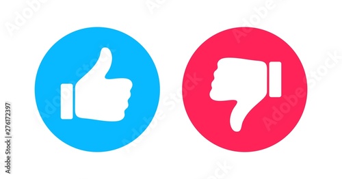 Thumbs up and thumbs down circle emblems. Like and dislike icons. Do and Don't symbols. Design Elements for smm, ad, marketing, ui, ux, app and more.