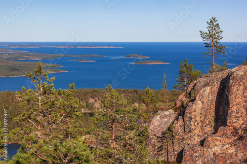Magnificent aerial view with high coast of Skuleskogen National Park in Sweden on numerous islands and gulfs of the Baltic sea