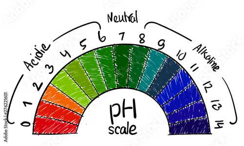 pH value scale science, chart for acid and alkaline solutions, acid-base balance infographic kids educational