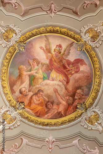 MENAGGIO, ITALY - MAY 8, 2015: The neobaroque fresco Last judgment in church chiesa di Santo Stefano by Luigi Tagliaferri (1841-1927).