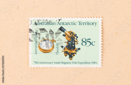 AUSTRALIA - CIRCA 1990: A stamp printed in Australia shows images of a theodolite and an aneroid barometer, circa 1990